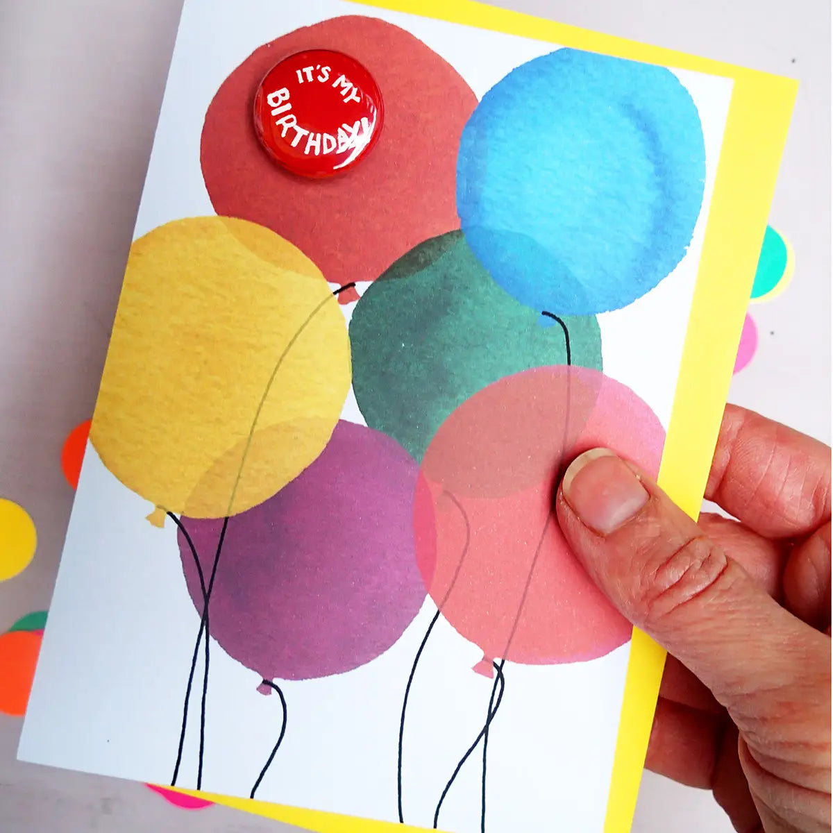 Big Birthday Balloons - Greeting Card with Badge