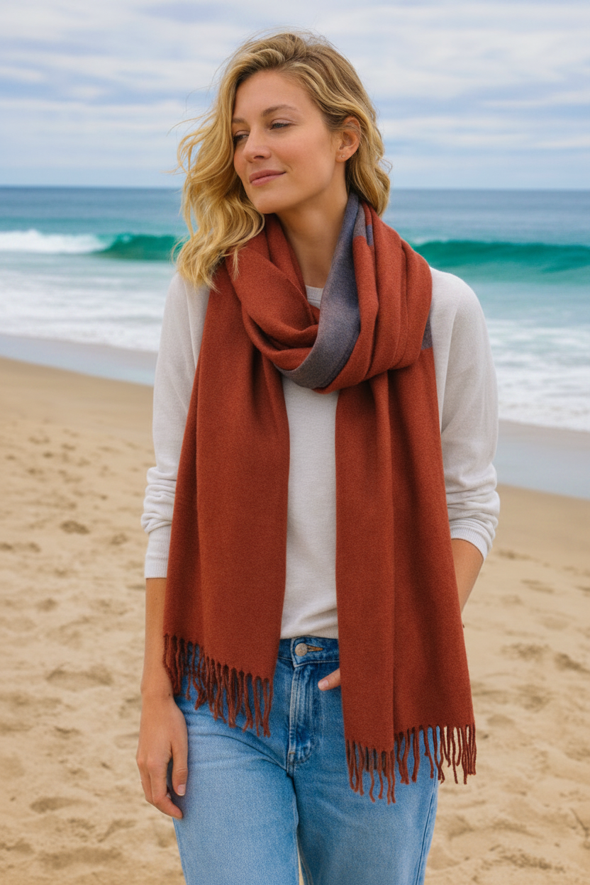 Double-sided Cashmere Scarf - Rust & Grey