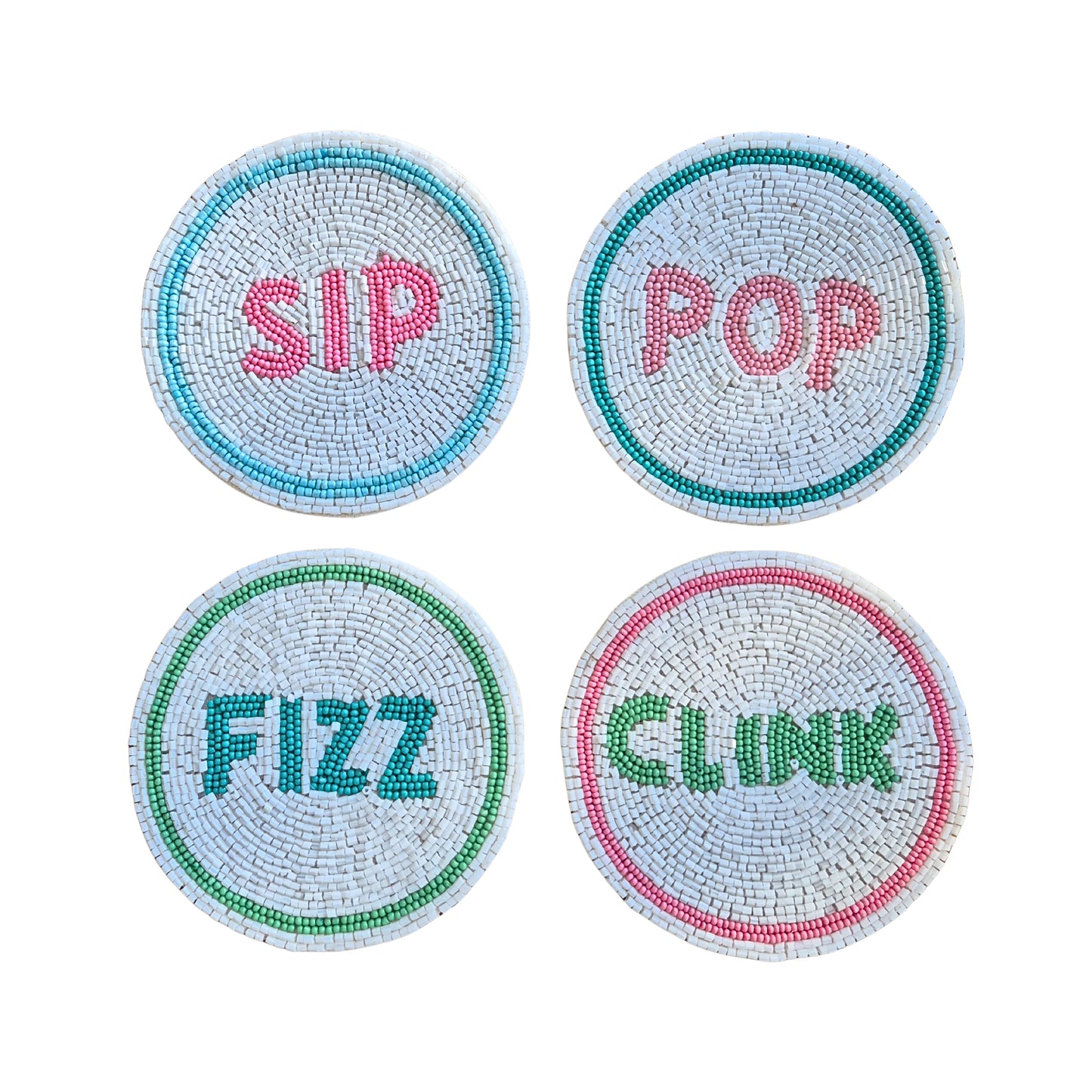 Sip Pop Fizz and Clink Beaded Coasters