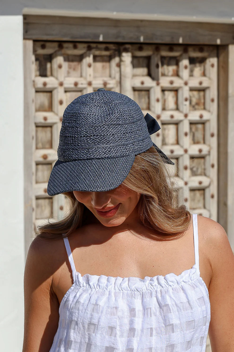 Woven Straw Cap Navy