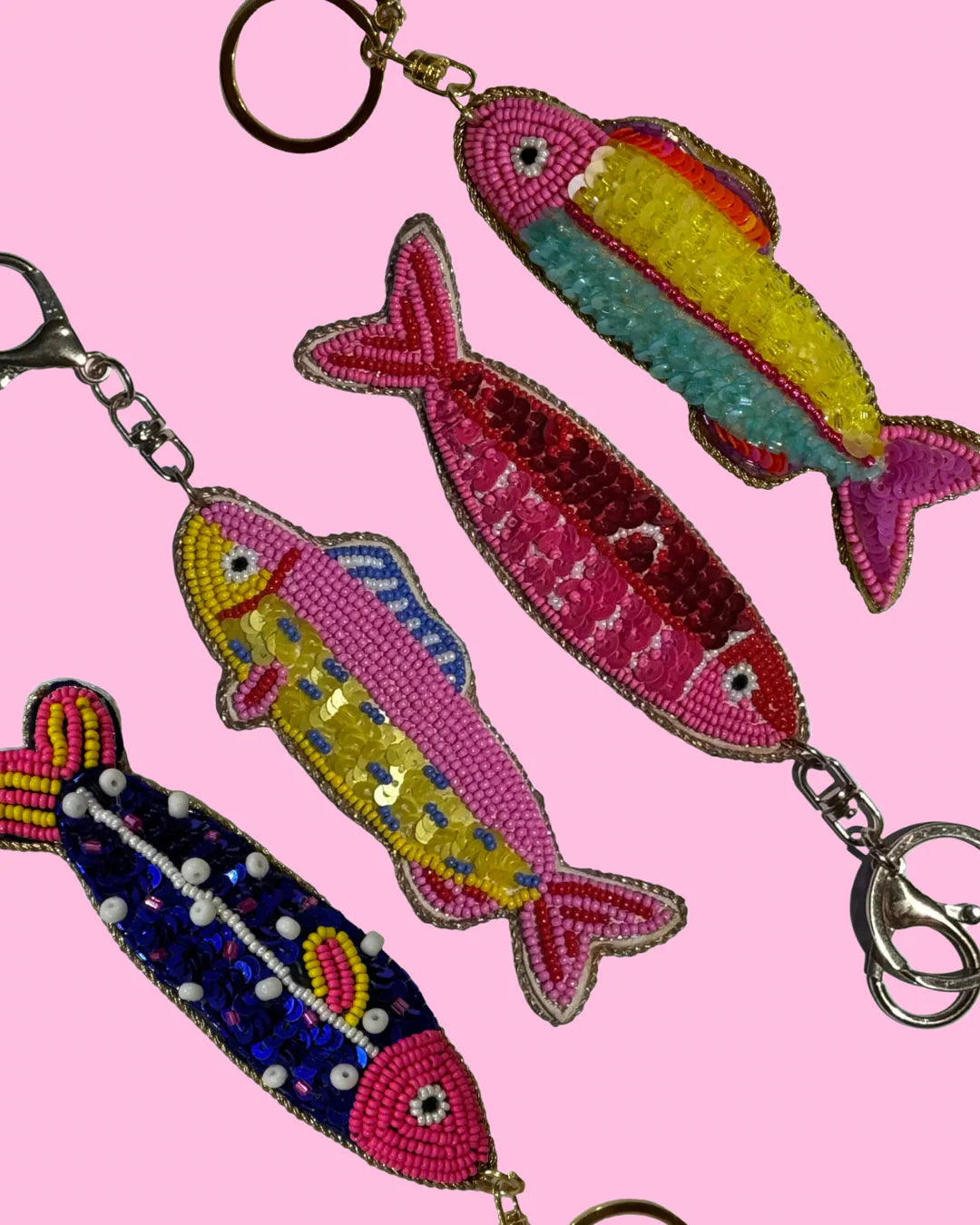 Tropical Fish Beaded Keyring - Pink/Yellow