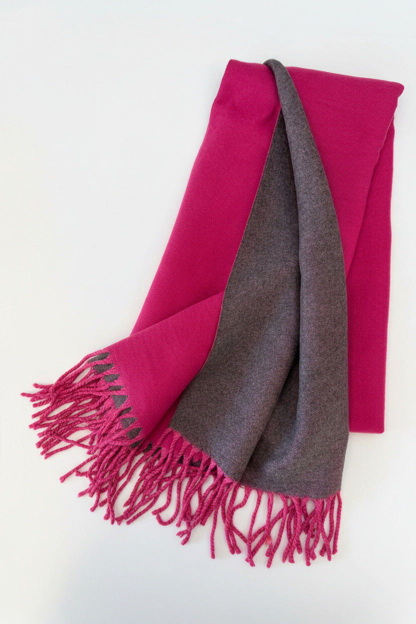 Double-sided Cashmere Scarf - Magenta & Grey