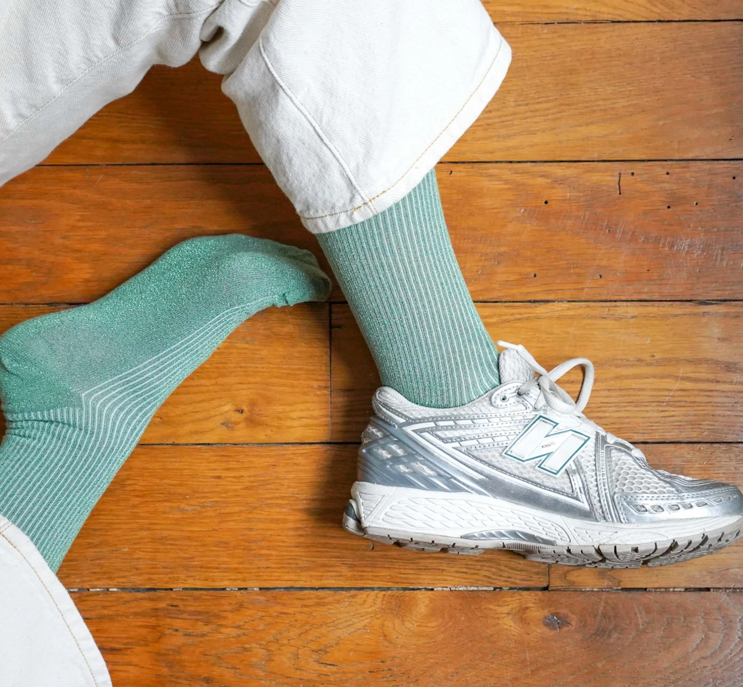 Glitter Lurex Socks Mint Green