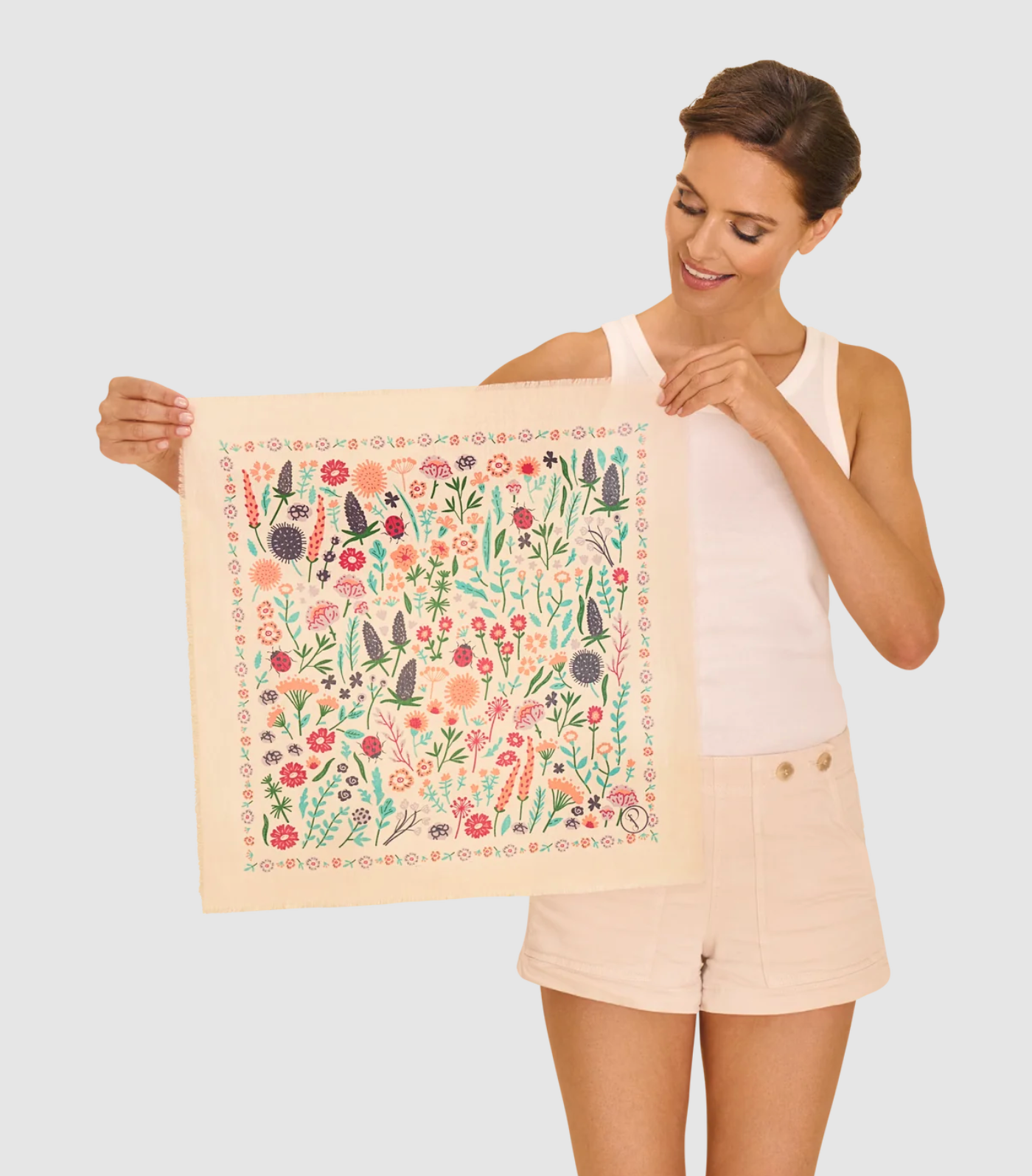 Wild Flowers Cotton Bandana - Coconut