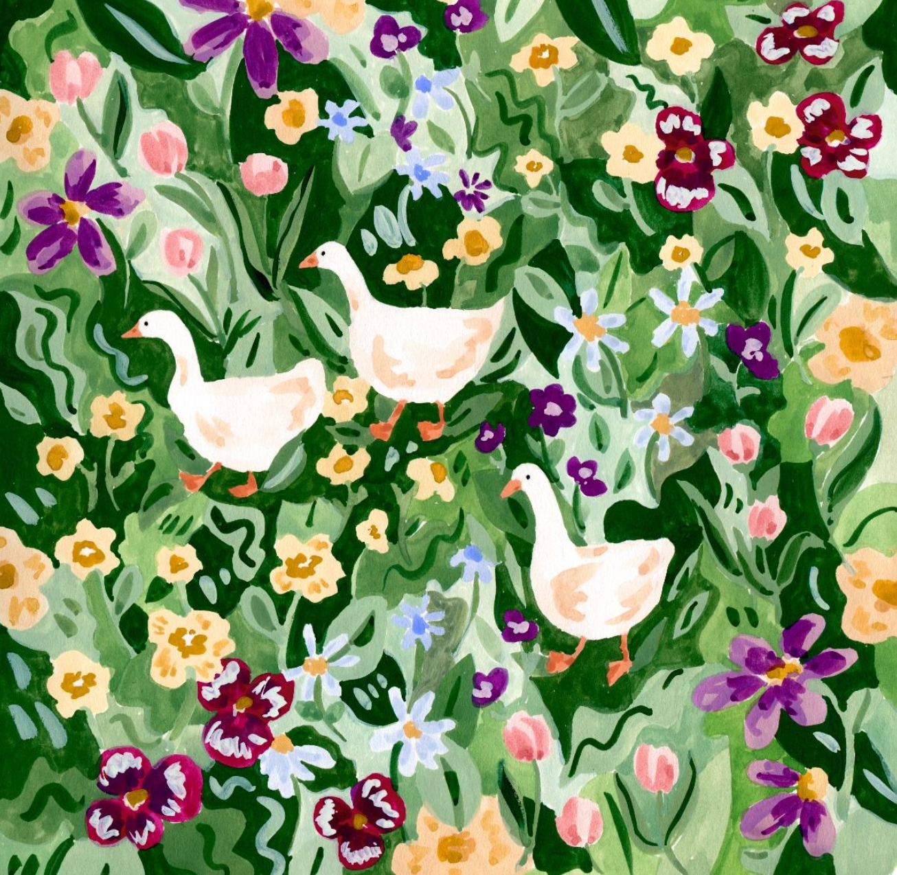 Ducks in a Garden by Sabina Fenn