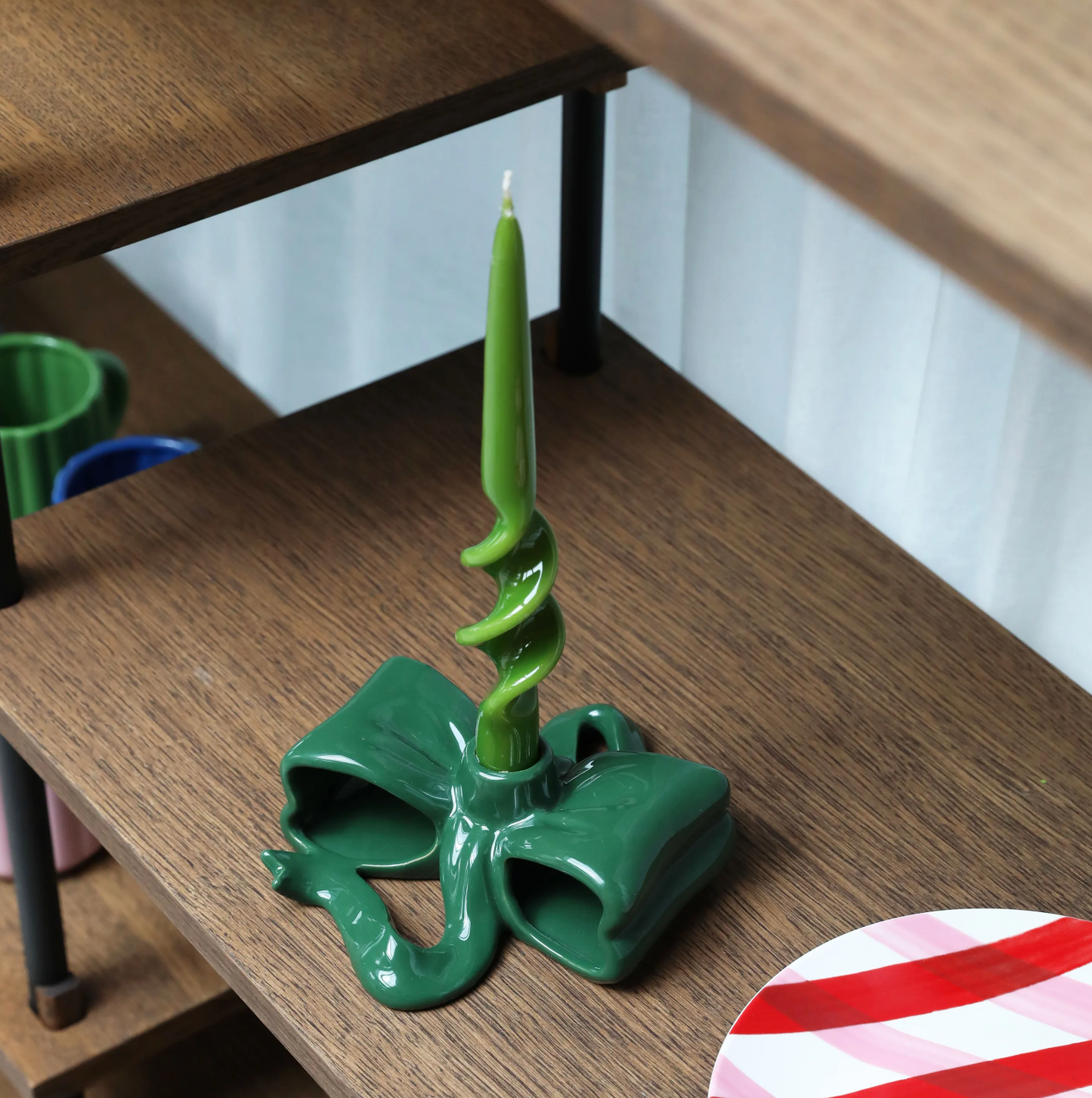 Candle Holder Ribbon Green