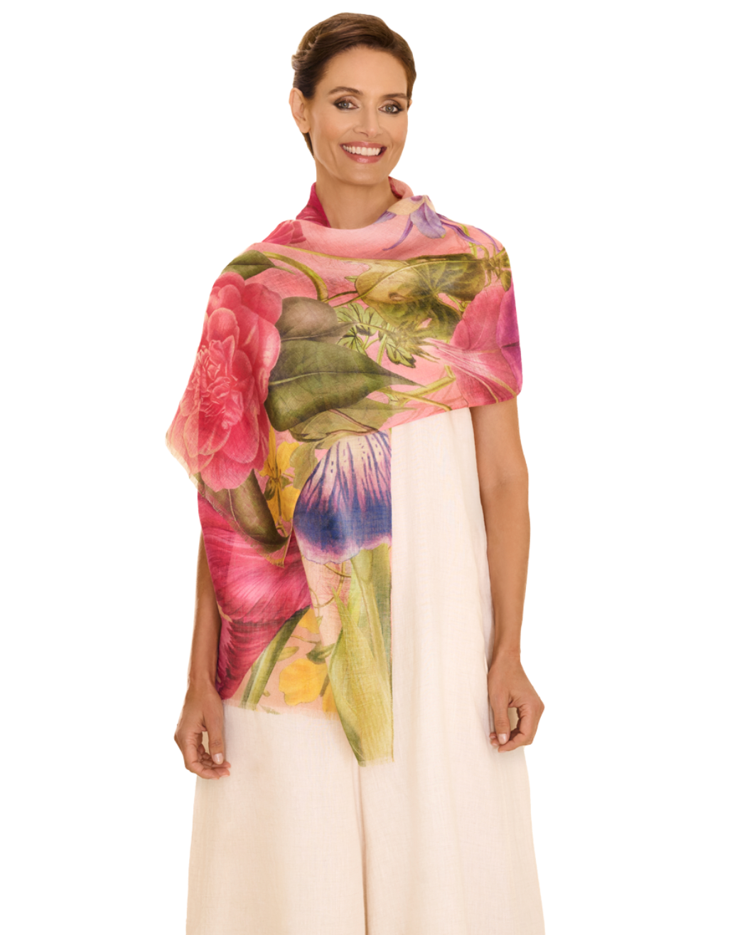 Floral Study Linen Cotton Scarf in Petal