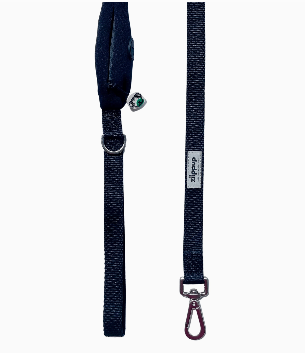 Black Dog Leash with Built-in Poop Bag Holder