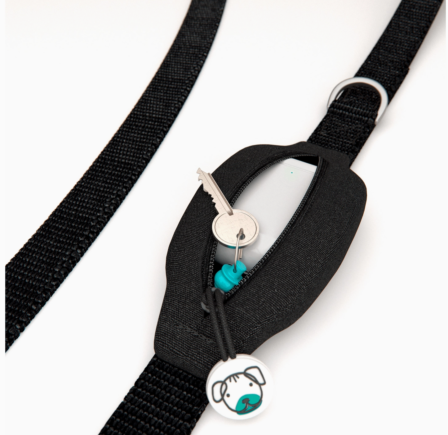 Black Dog Leash with Built-in Poop Bag Holder