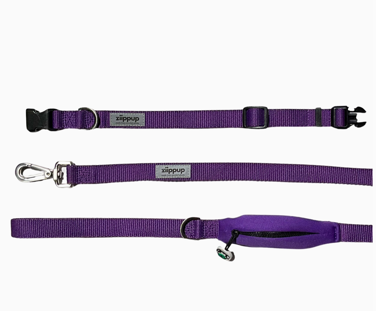 Purple Dog Leash with Built-in Poop Bag Holder