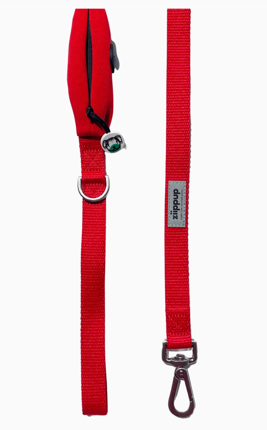Red Dog Leash with Built-in Poop Bag Holder