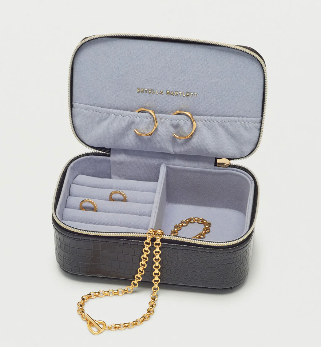 Mini Jewellery Box in Black Croc