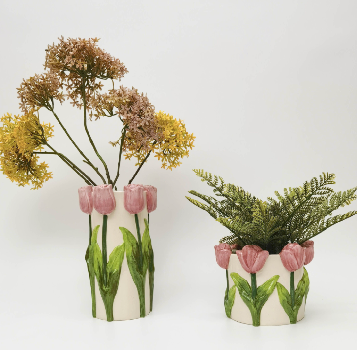 Tulip Planter Pink and White