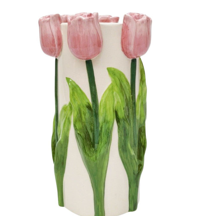 Tulip Vase Pink and White