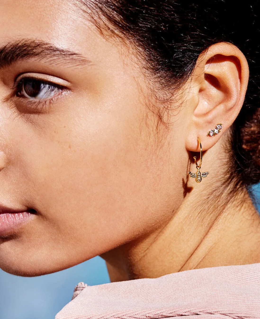 Bee Drop Hoop Earrings