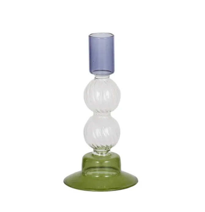 Dana Glass Candle Holder in Blue Green