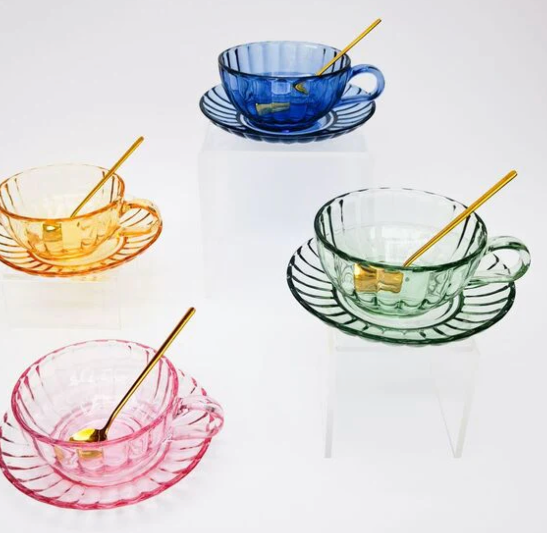 Maisy Glass Tea Cup and Spoon Set in Green