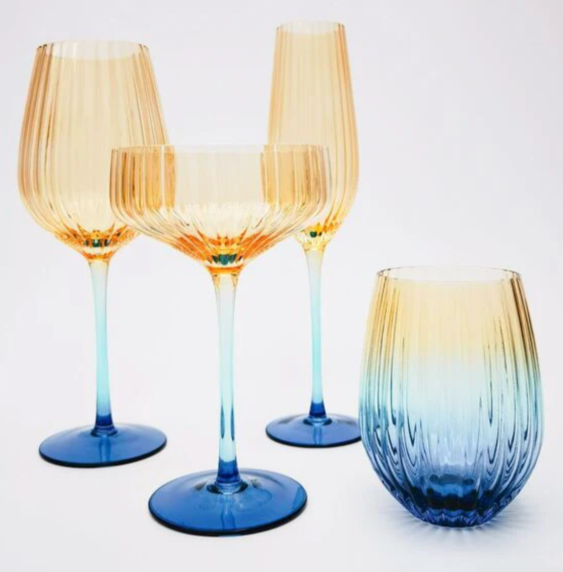 Ellie Ombre Champagne Glass Amber and Blue Set of 2