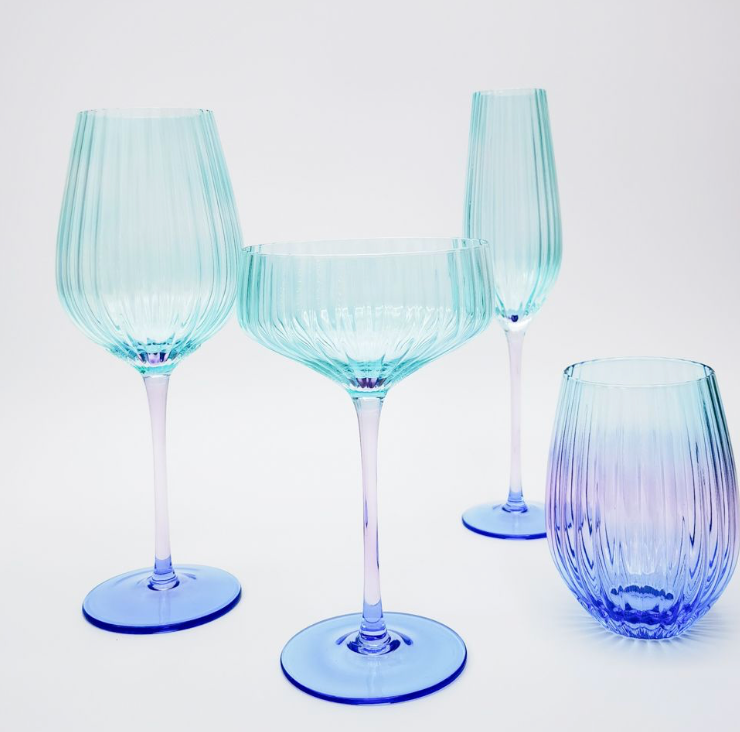 Ellie Ombre Stemless Glass Aqua and Blue Set of 2
