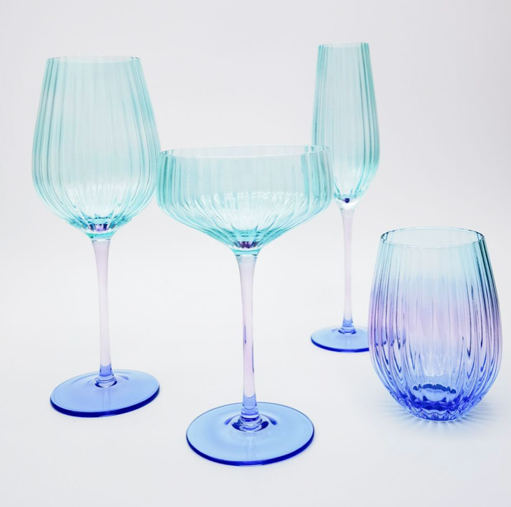 Ellie Ombre Cocktail Glass Aqua and Blue Set of 2