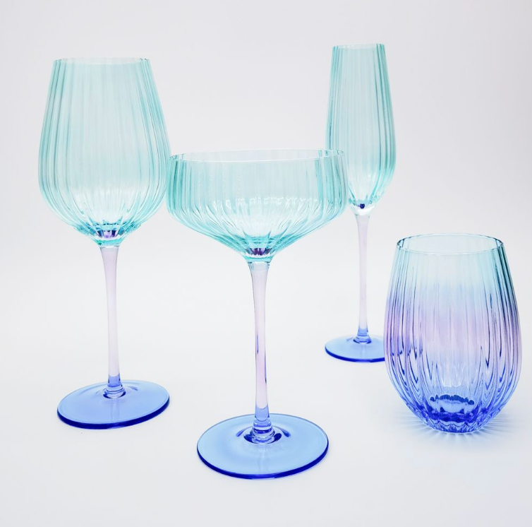 Ellie Ombre Champagne Glass Aqua and Blue Set of 2