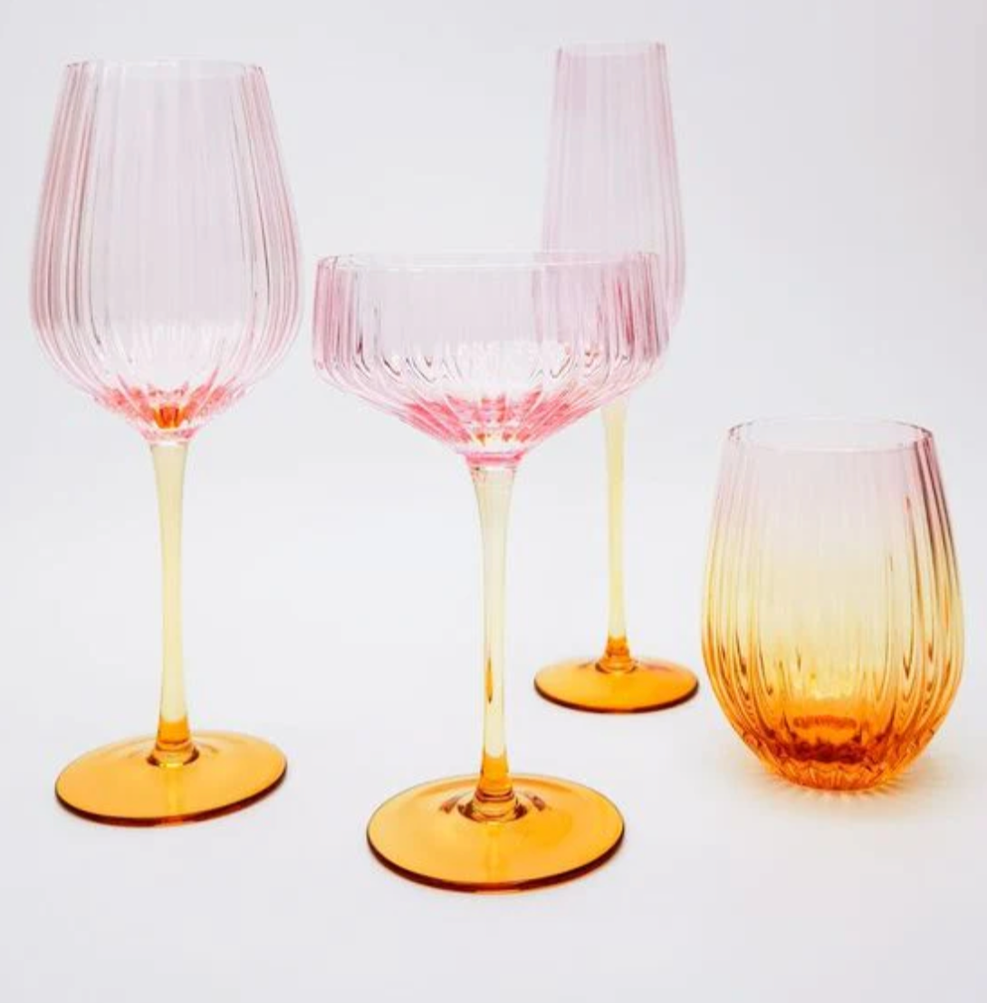 Ellie Ombre Stemless Glass Pink and Yellow Set of 2