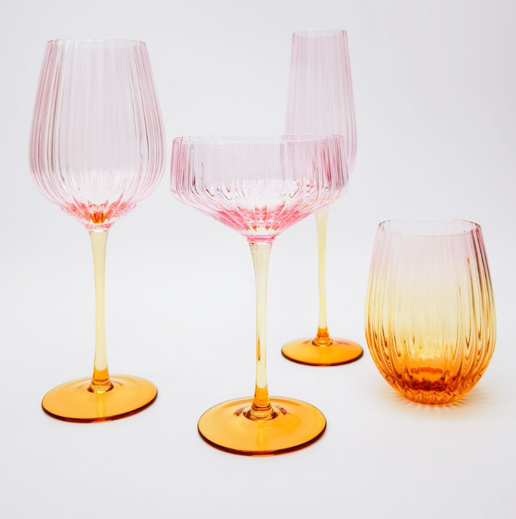 Ellie Ombre Wine Glass Pink and Yellow Set of 2