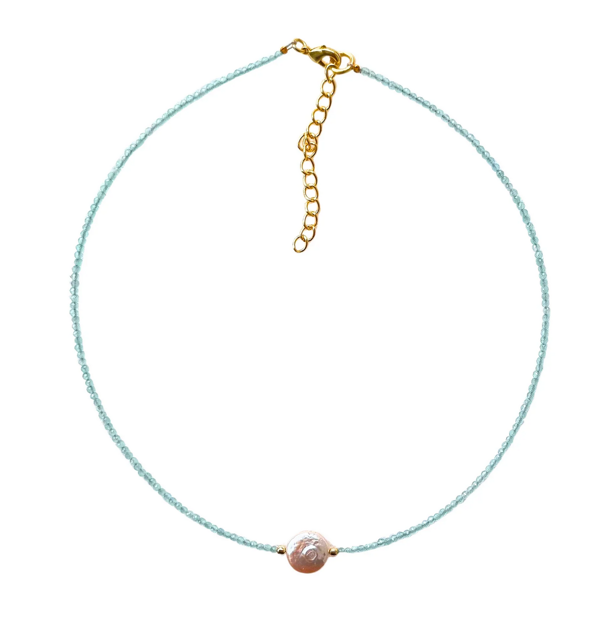 Single Pearl Beaded Necklace Aqua