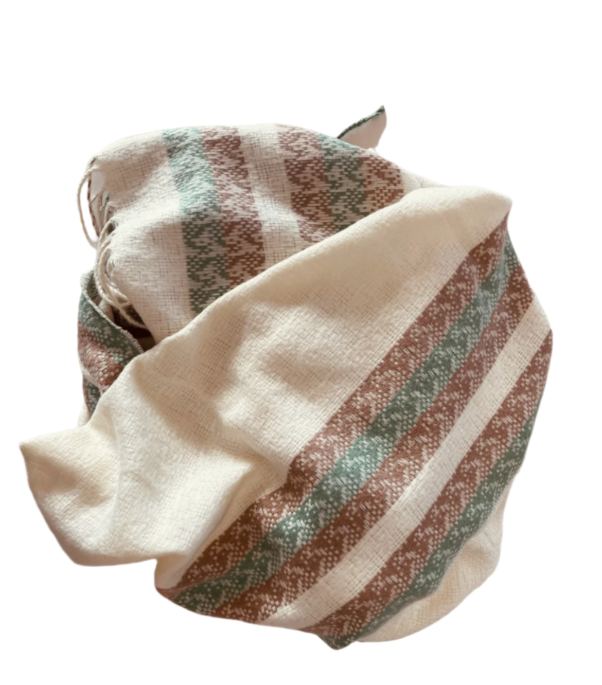 Cream Scarf wth Green & Camel Trim