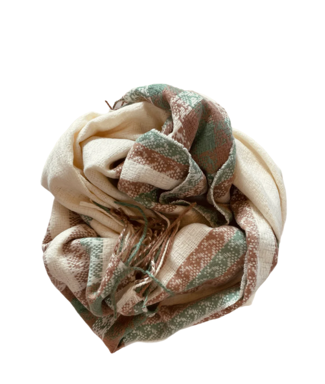 Cream Scarf wth Green & Camel Trim