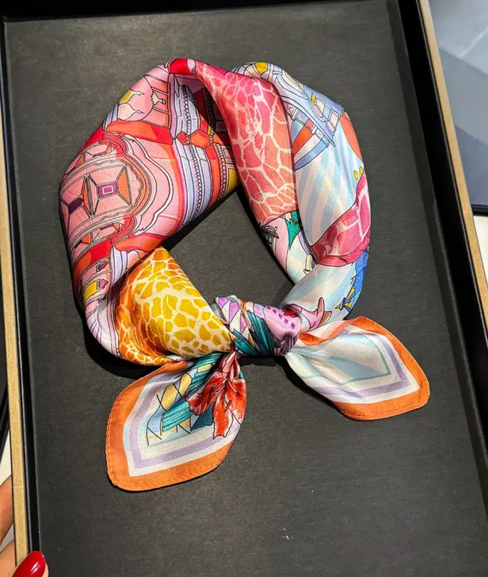 Silk Scarf Whimsical Giraffes