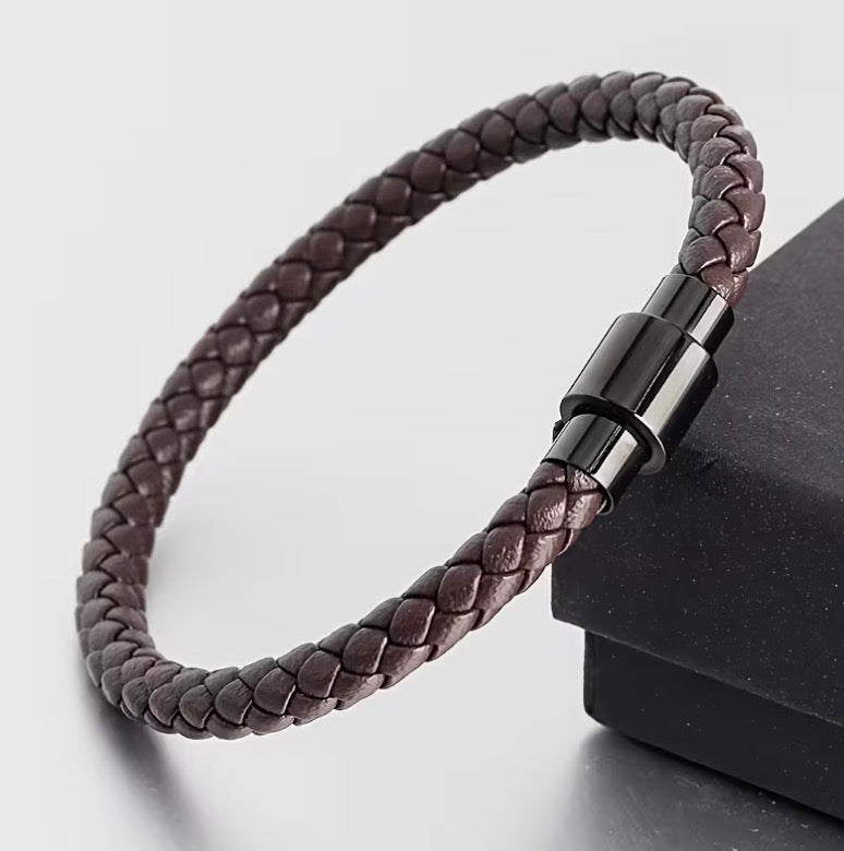 Braided Leather Bracelet Dark Brown