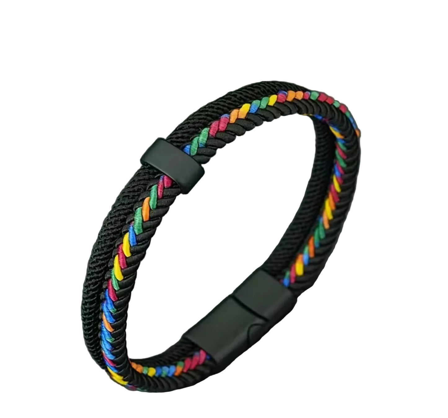 2 Strand Cotton Braided Bracelet Black-Multi
