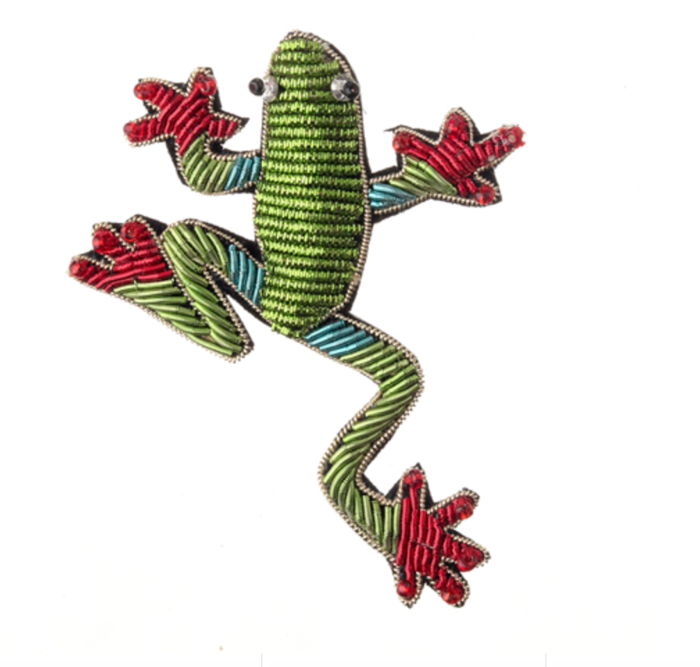 Green Frog Embroided Brooch
