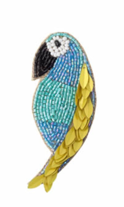 Embroided Parrot Blue Brooch