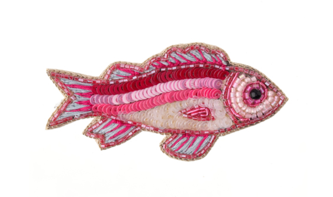 Pink Fish Beaded Brooch