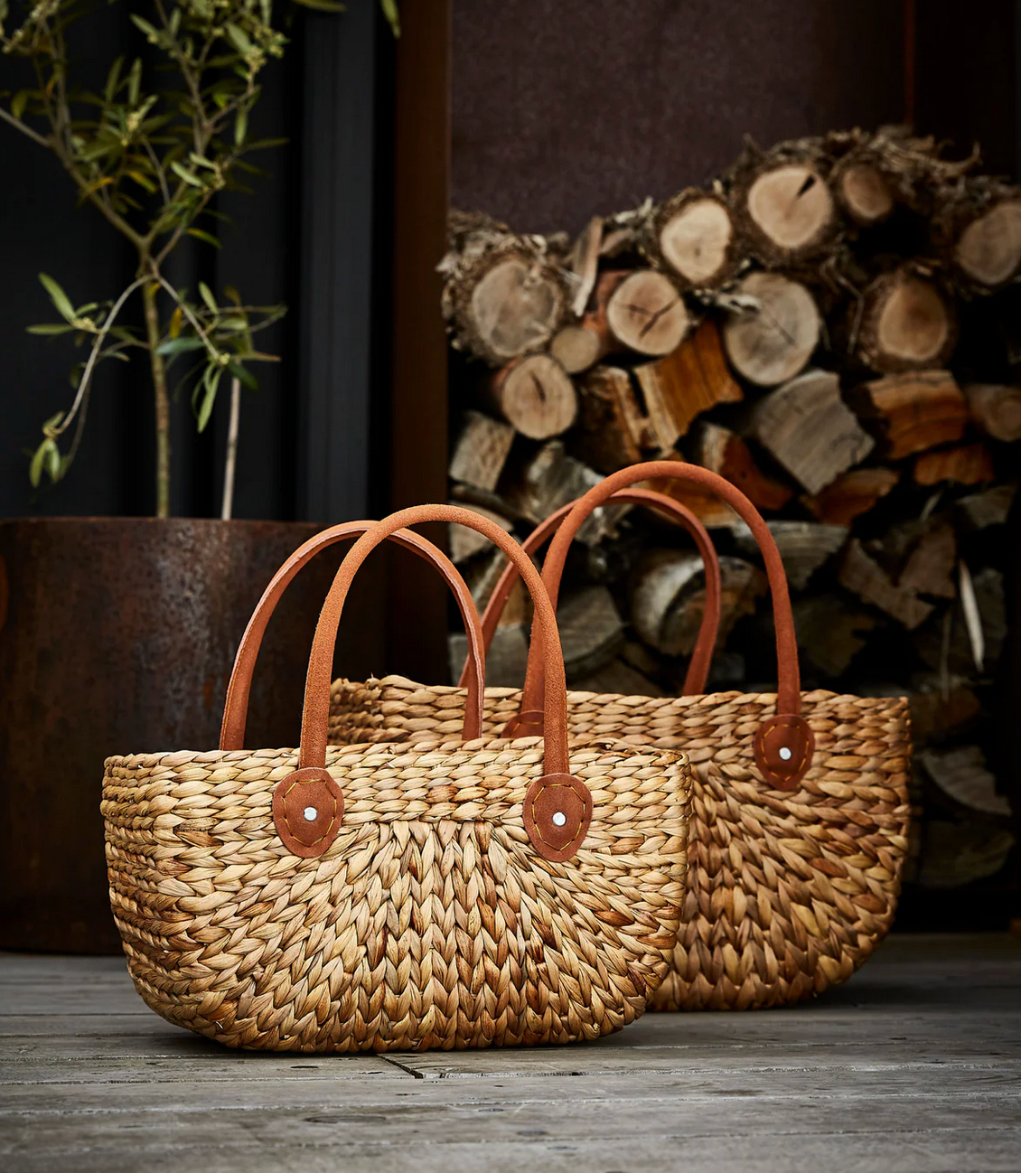 Suede Handle Harvest Basket Large