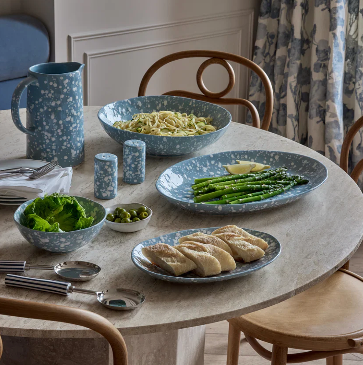 Speckle Serving Bowl - Light Blue/White