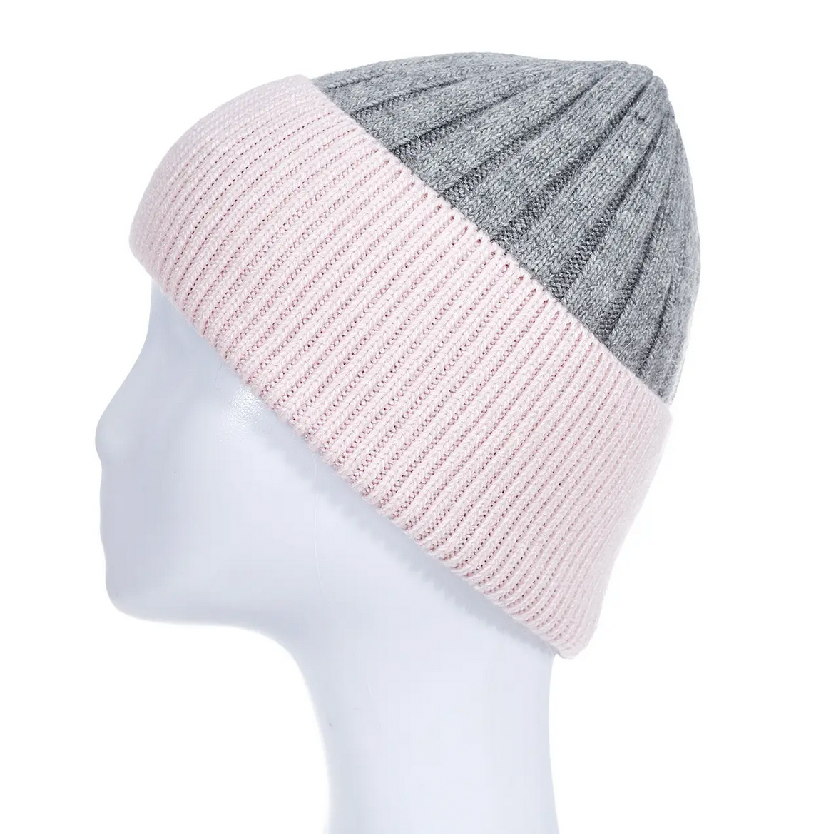 Contrast Band Beanie Grey & Pale Pink