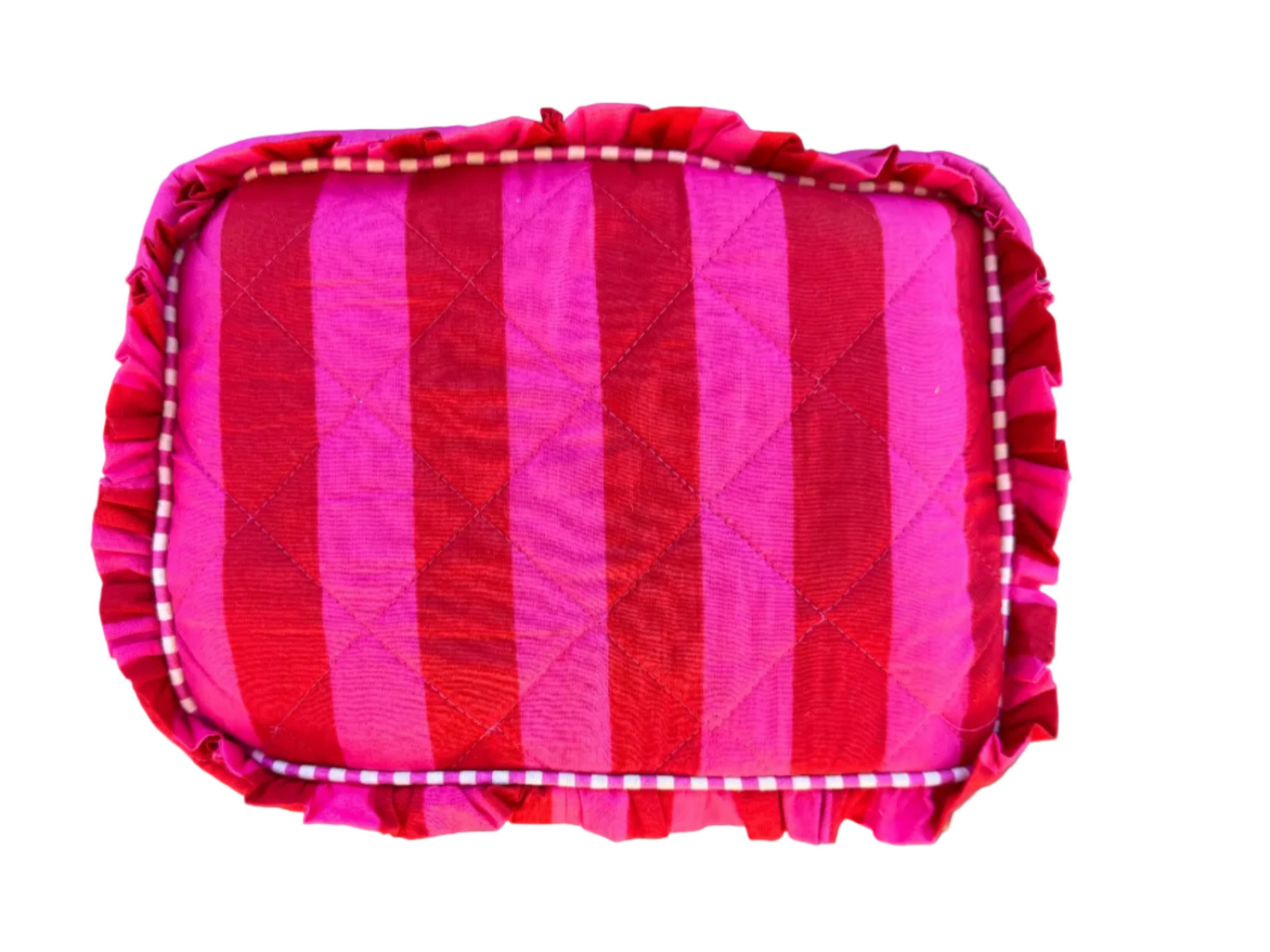Havana Red Pink Stripe Frill Large Cosmetic Bag