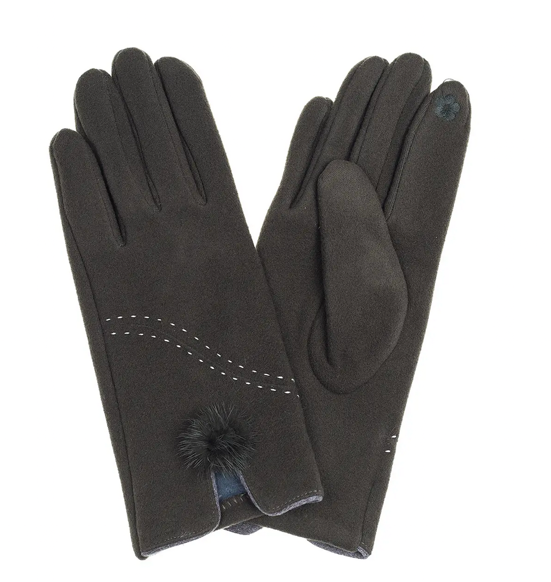Pom Pom Gloves Olive Green