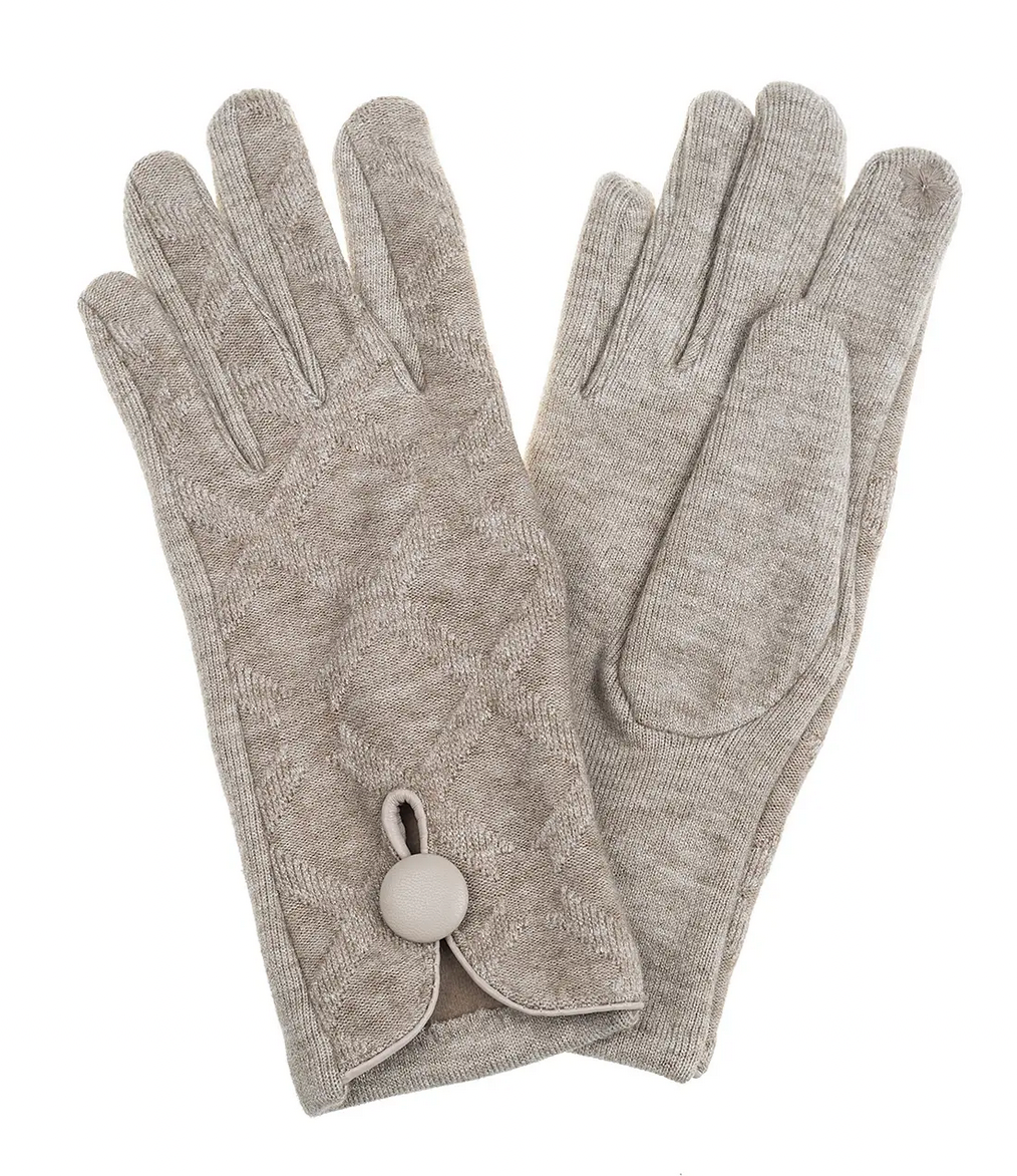 Knitted Gloves with Button Beige