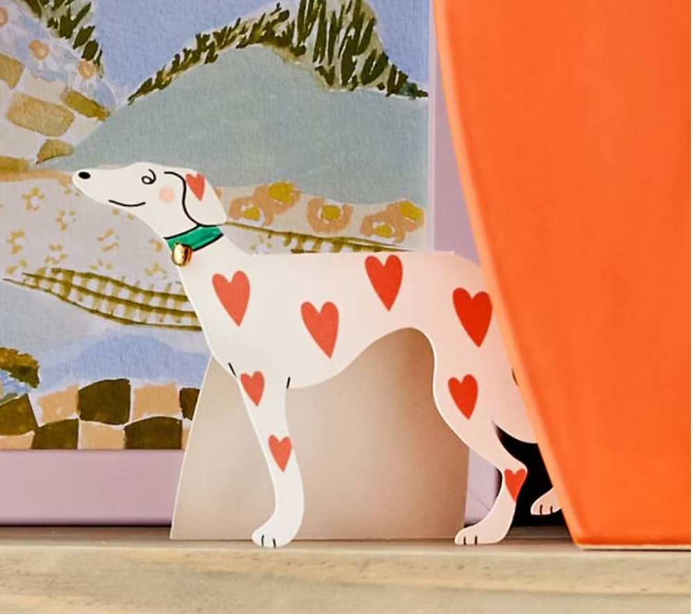 Whippet Love Hearts w/ Gold Bell Greeting Card