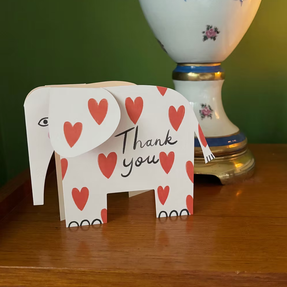 'Thank You' Hearts Elephant Greeting Card