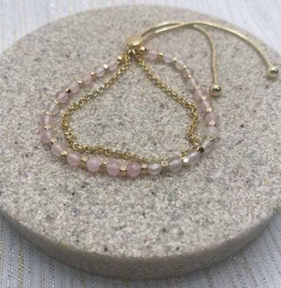 Semi Precious and Metal Bead Slider Bracelet