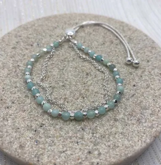 Semi Precious and Metal Bead Slider Bracelet