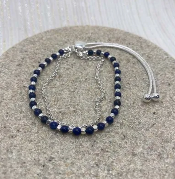 Semi Precious and Metal Bead Slider Bracelet