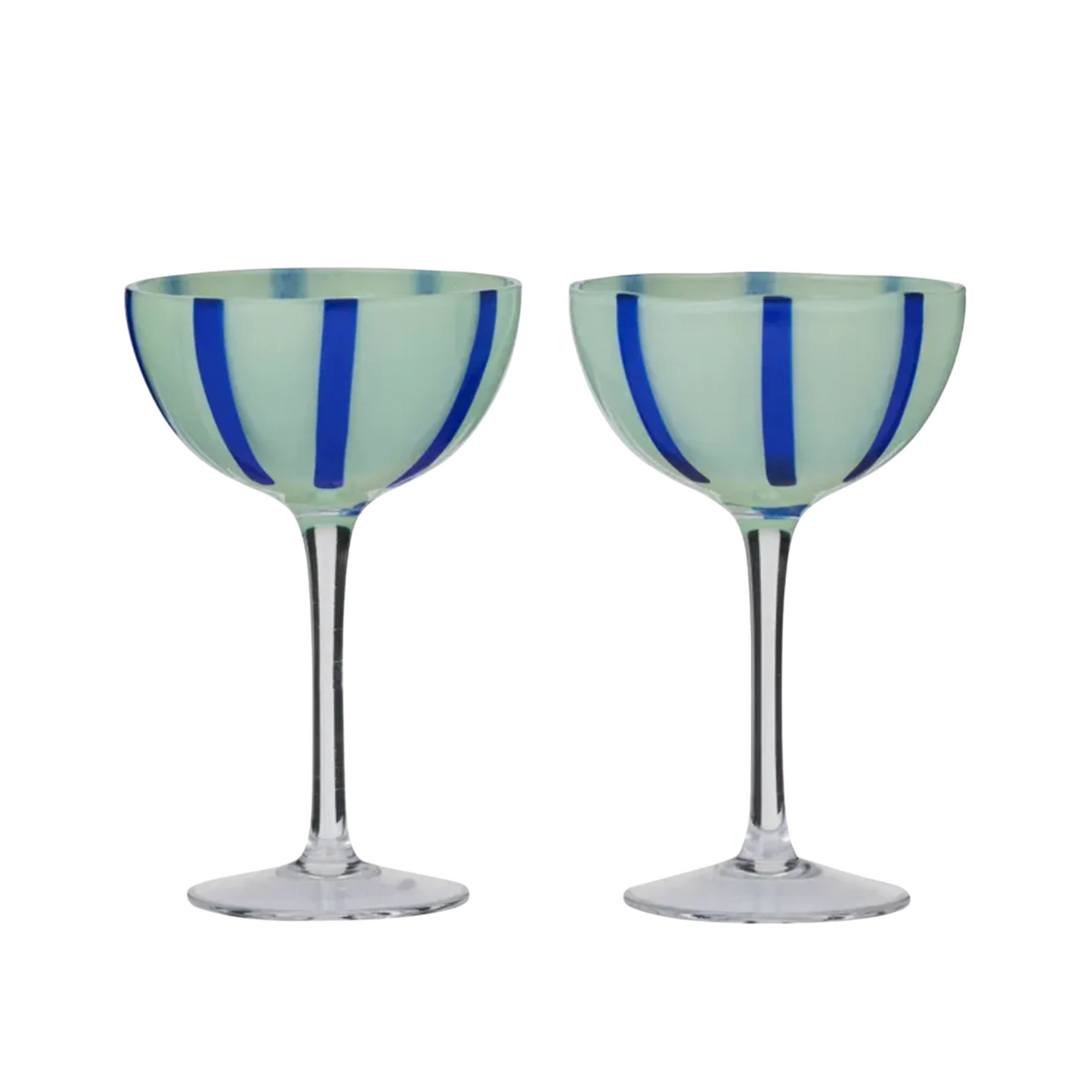 Aperitivo Coupe Glasses Set of Two in Blue Green Stripe