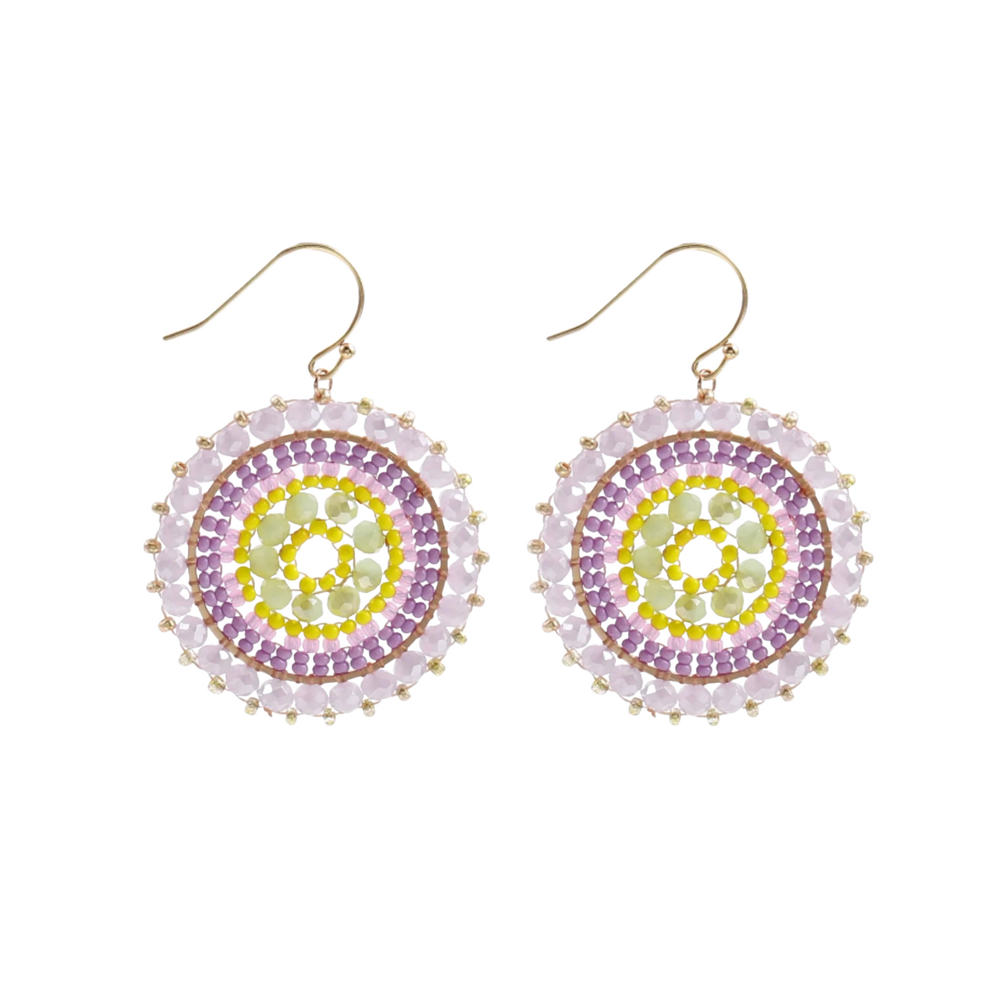 Beaded Earrings - Purple/Yellow