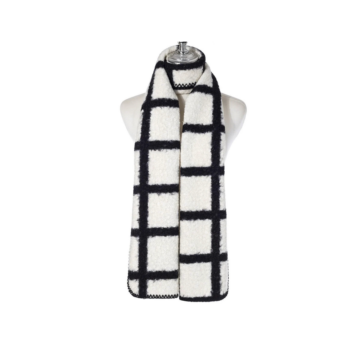 Black & White Check Sherpa Scarf